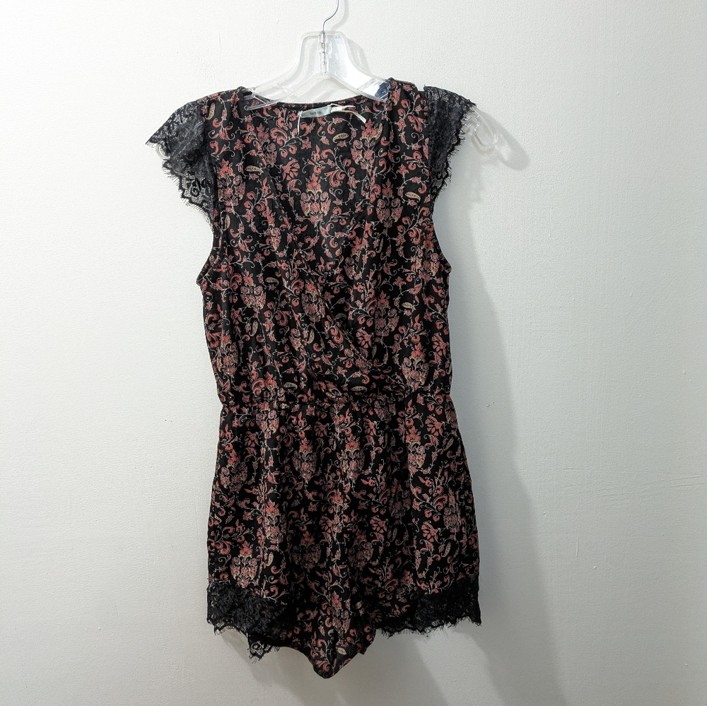 Kimchi Blue Paisley Floral Laced Romper Polyester Women's Small
